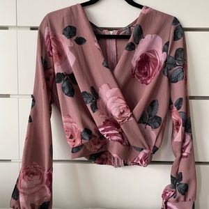 Charlotte Russe Long Sleeve Floral Cropped Blouse